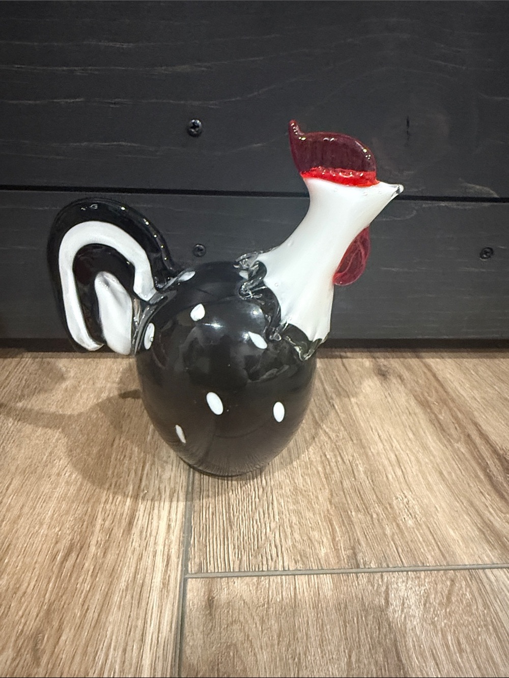 Lenox Dotty Rooster Art Glass Figurine Black White Red Chicken 5.5” Decor